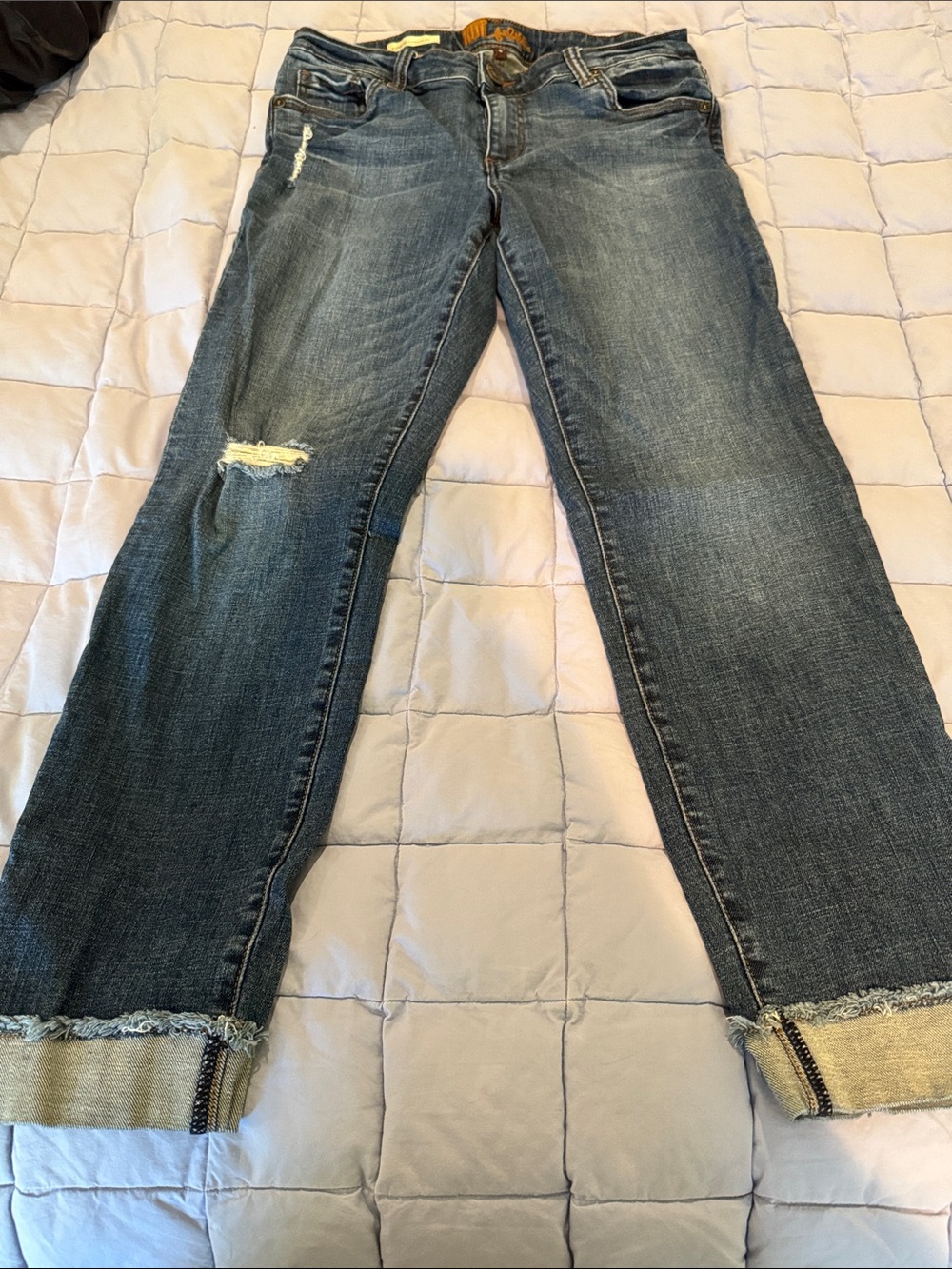 Kut from the Kloth Asher Ankle Straight Leg Cropped Distressed Jeans